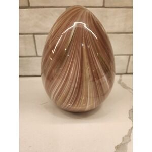 Art Glass Easter Egg Pink & White Swirl With Gold Flakes Hand Blown Decor 7.5"